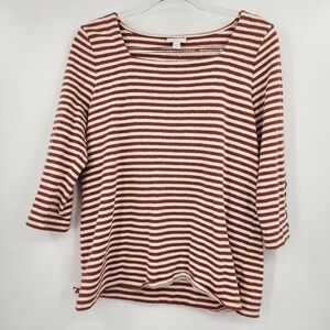 J. Jill Striped Square Neck Top Womens Size Medium Henna Cream Heavyweight